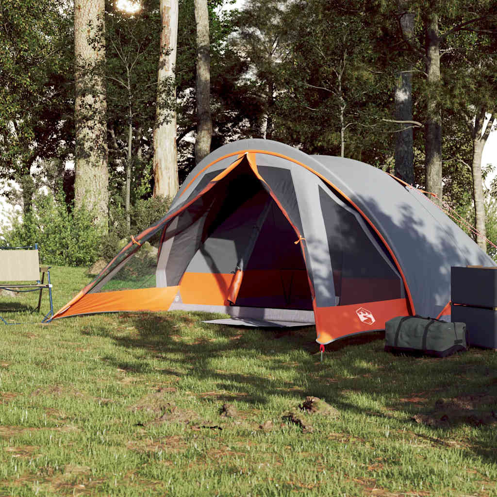 Tenda de campismo cabana p/ 4 pessoas impermeável cinza/laranja