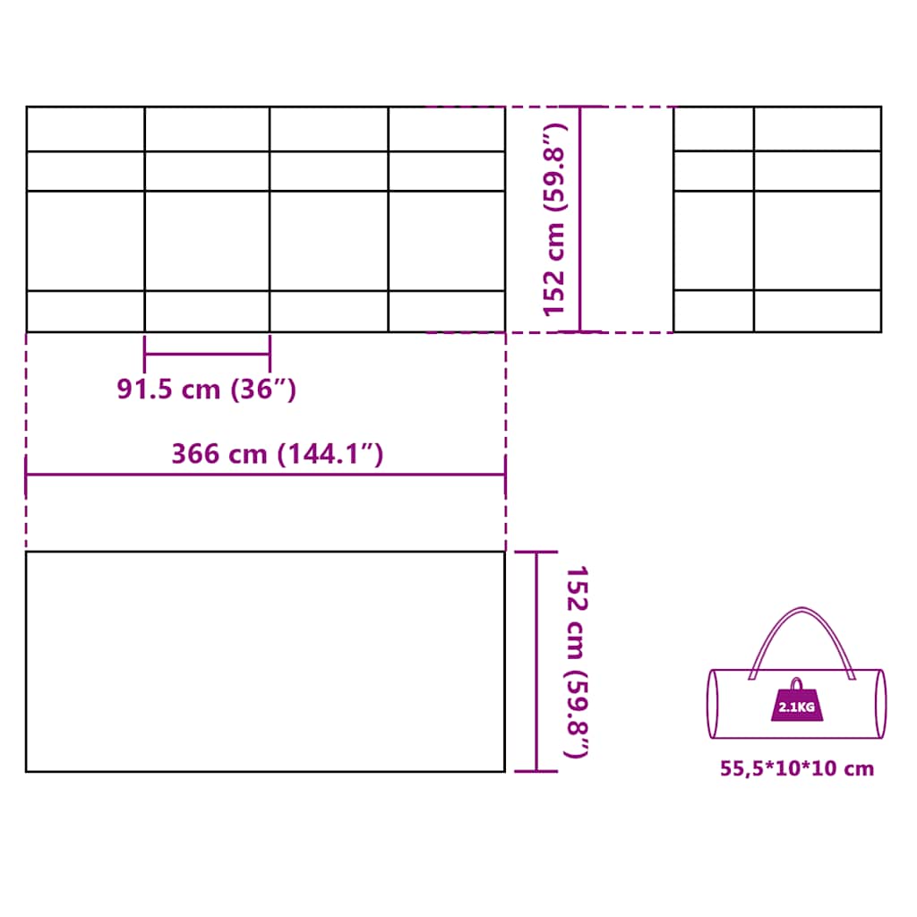 Corta-vento de campismo 366x152x152 cm impermeável azul