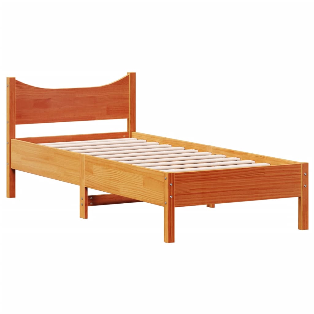 Cama sem colchão 90x190 cm madeira de pinho maciça castanho-mel