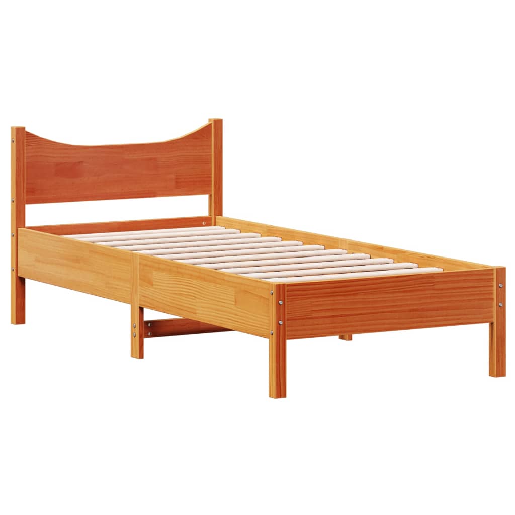 Cama sem colchão 75x190 cm madeira de pinho maciça castanho-mel