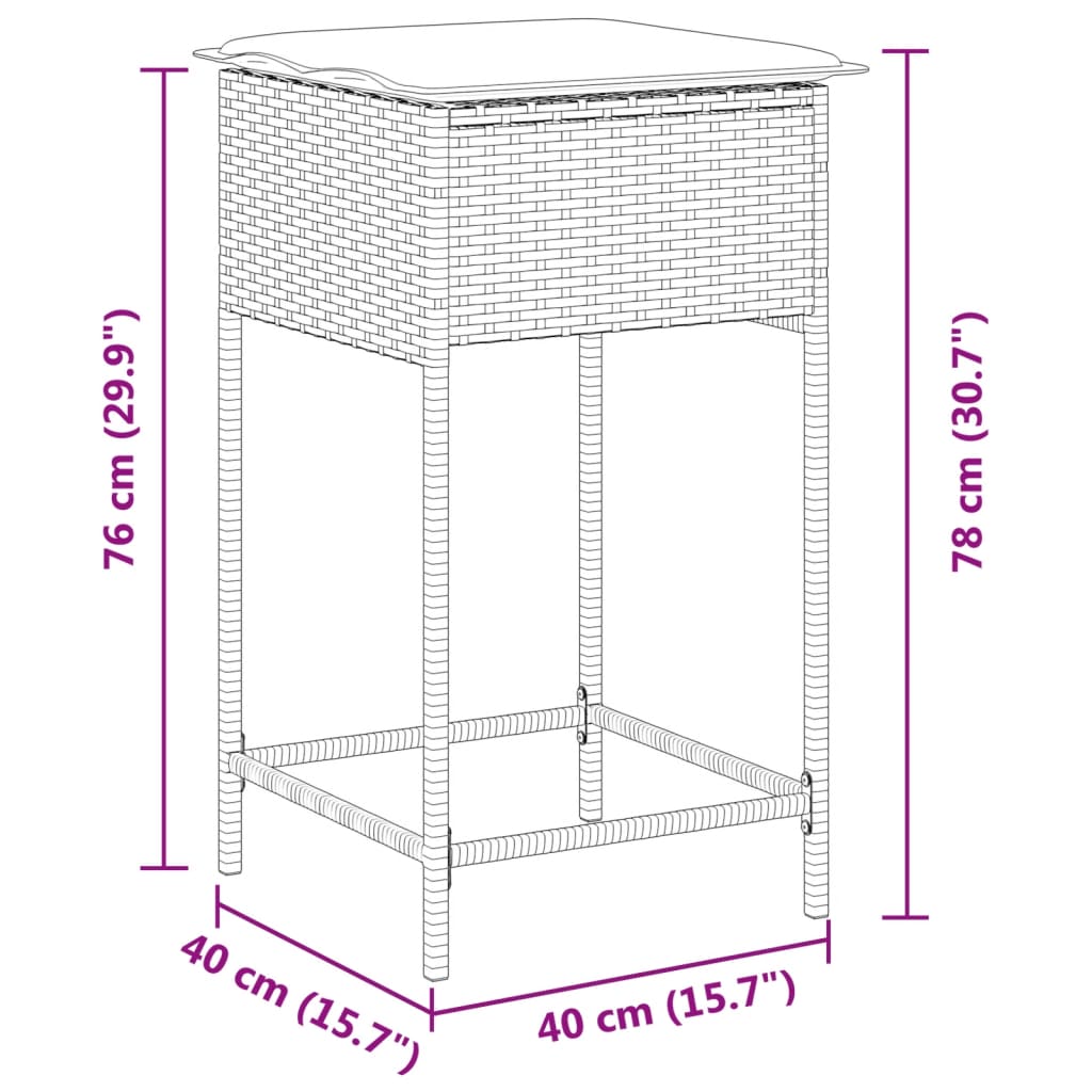 Bancos de bar com almofadões para jardim 2 pcs vime PE bege