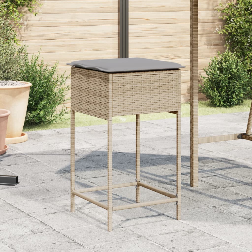 Bancos de bar com almofadões para jardim 2 pcs vime PE bege