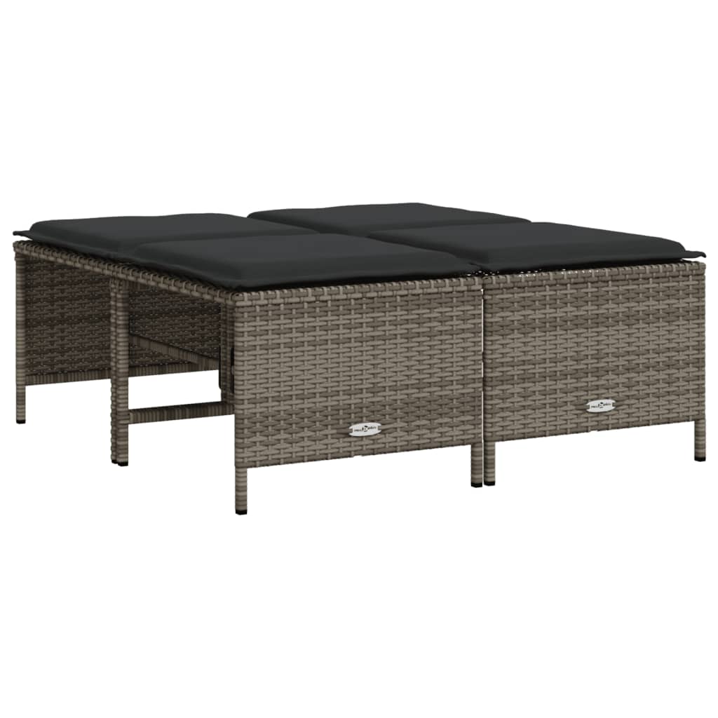 Bancos de jardim com almofadões 4 pcs vime PE cinzento