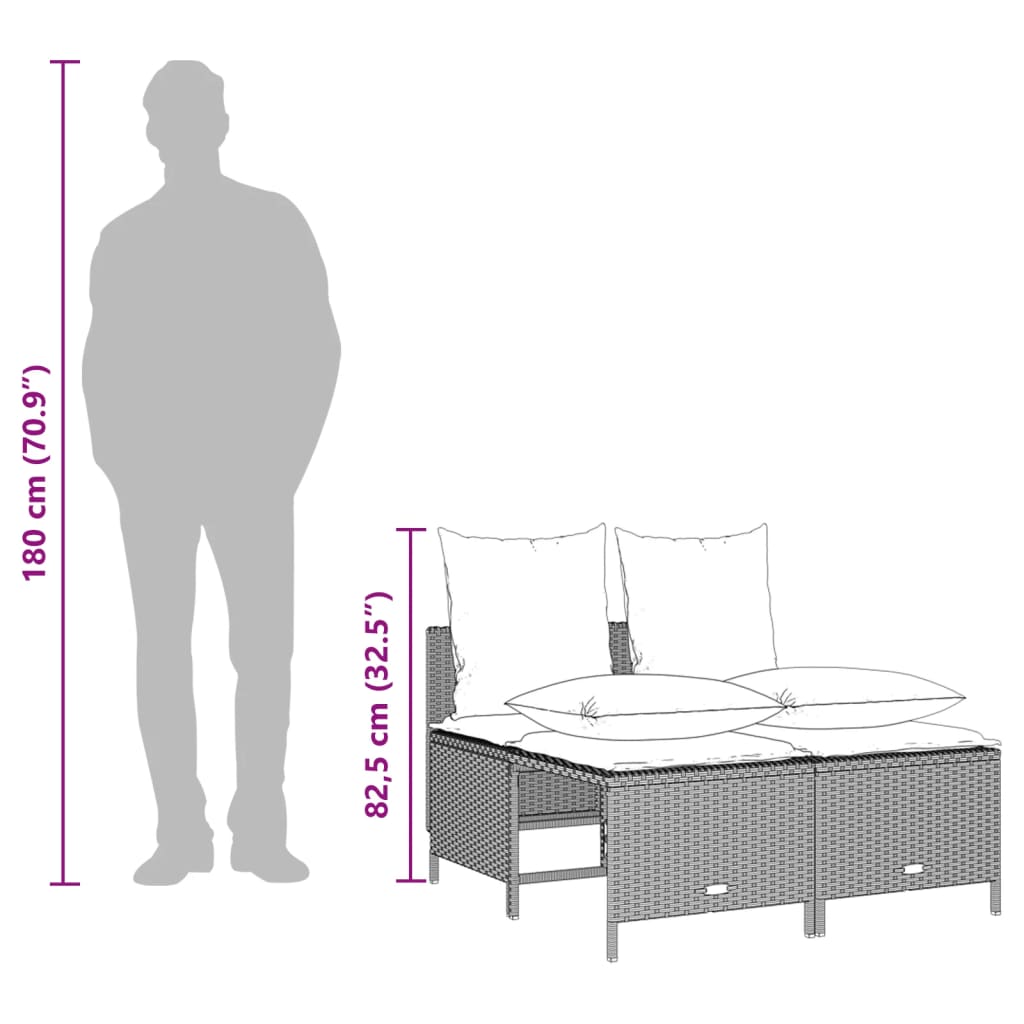 4 pcs conj. sofás jardim c/ almofadões vime PE cinzento-claro