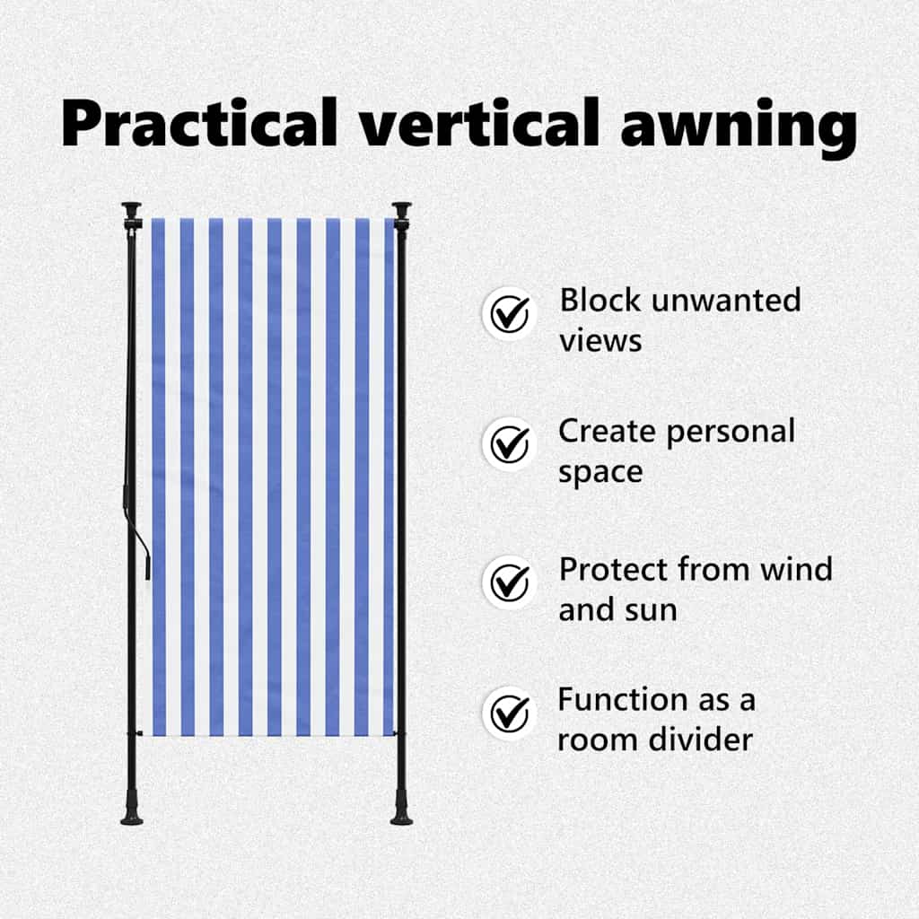 Estore de rolo para exterior 100x270cm tecido/aço azul e branco