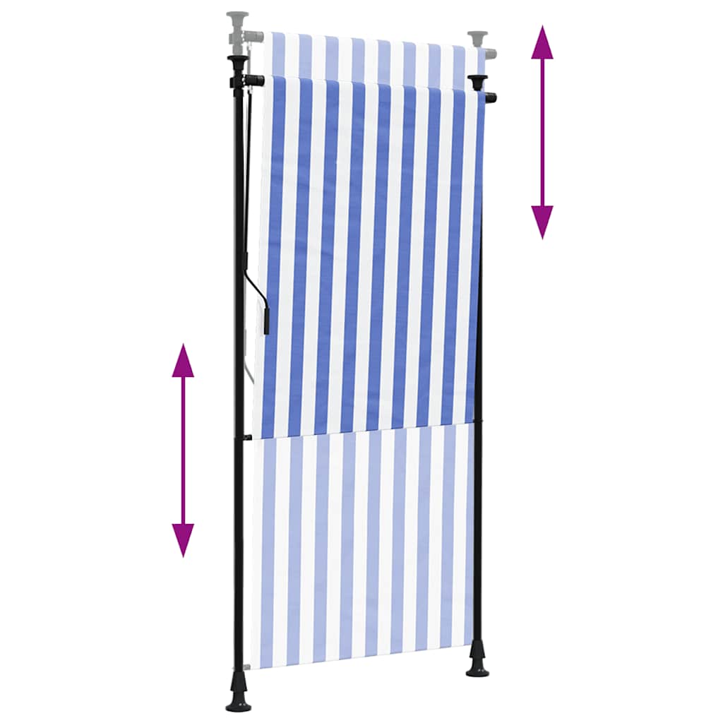 Estore de rolo para exterior 100x270cm tecido/aço azul e branco