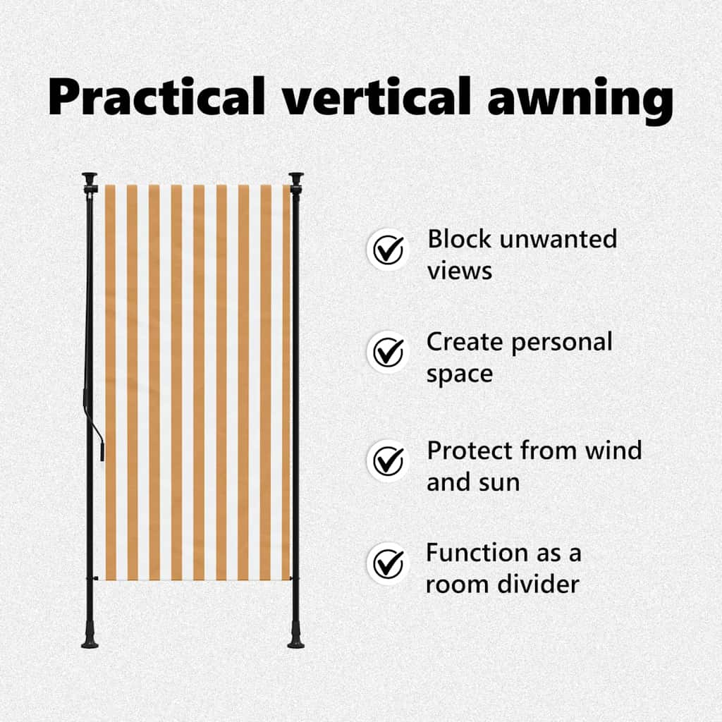 Estore de rolo exterior 100x270 cm tecido/aço laranja e branco