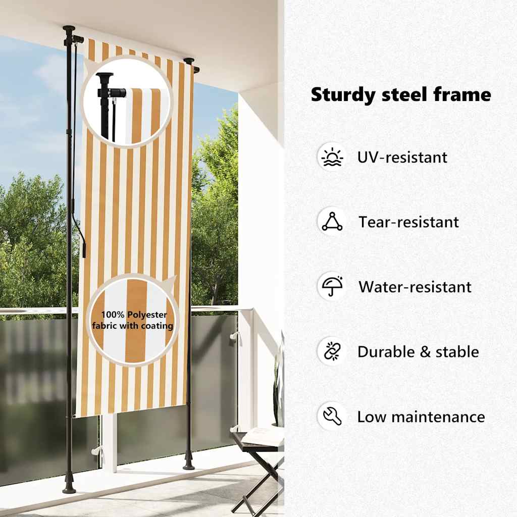 Estore de rolo exterior 100x270 cm tecido/aço laranja e branco