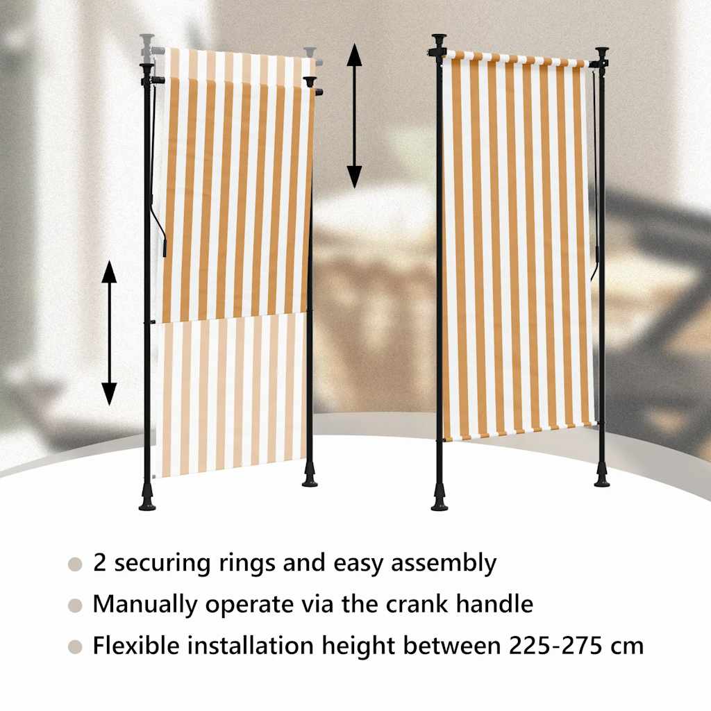Estore de rolo exterior 100x270 cm tecido/aço laranja e branco