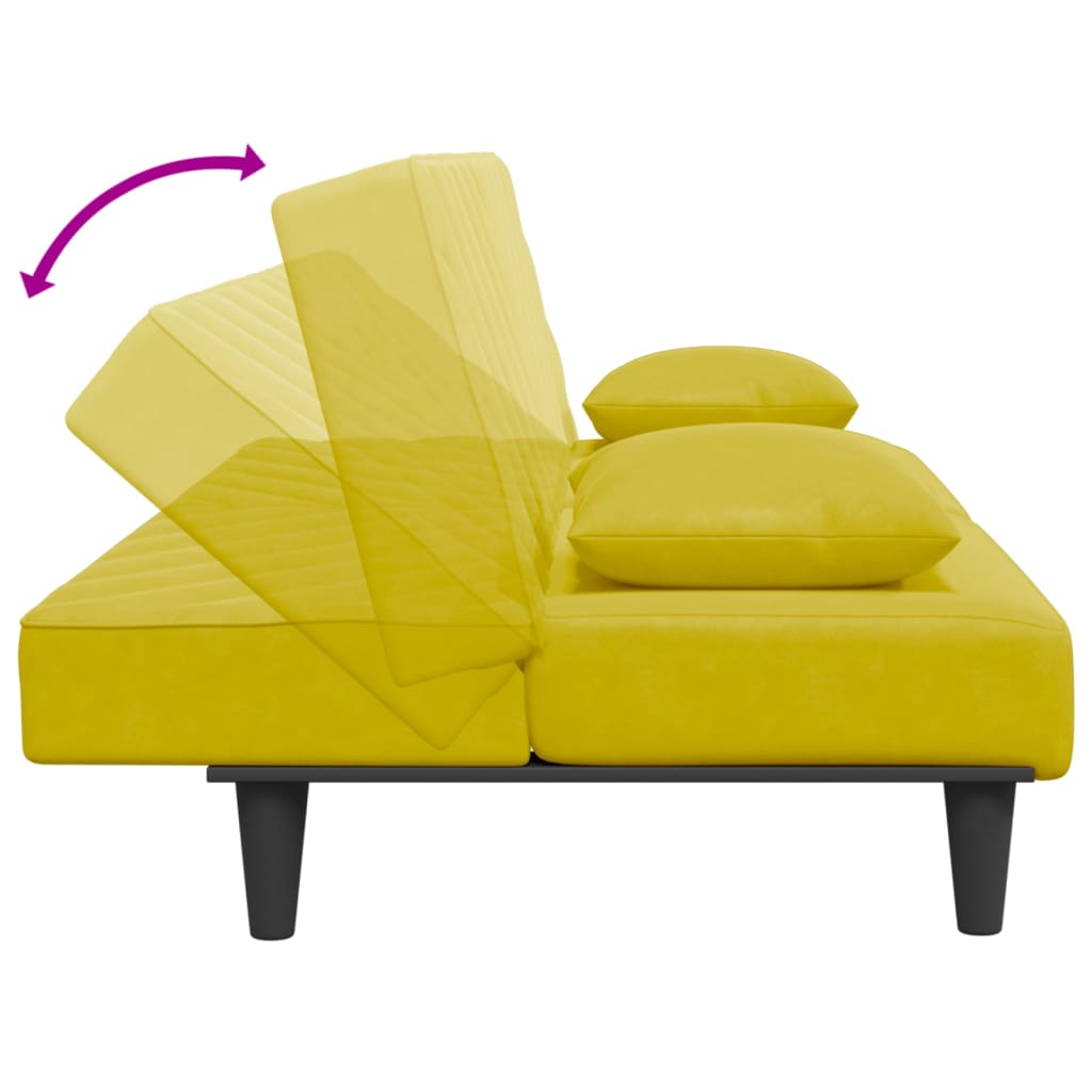 2 pcs conjunto de sofás com almofadas veludo amarelo