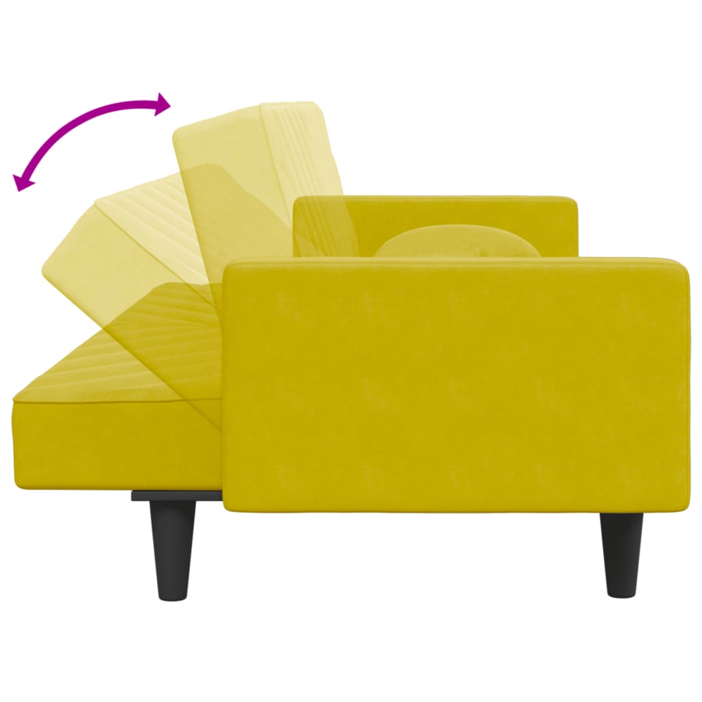 2 pcs conjunto de sofás com almofadas veludo amarelo