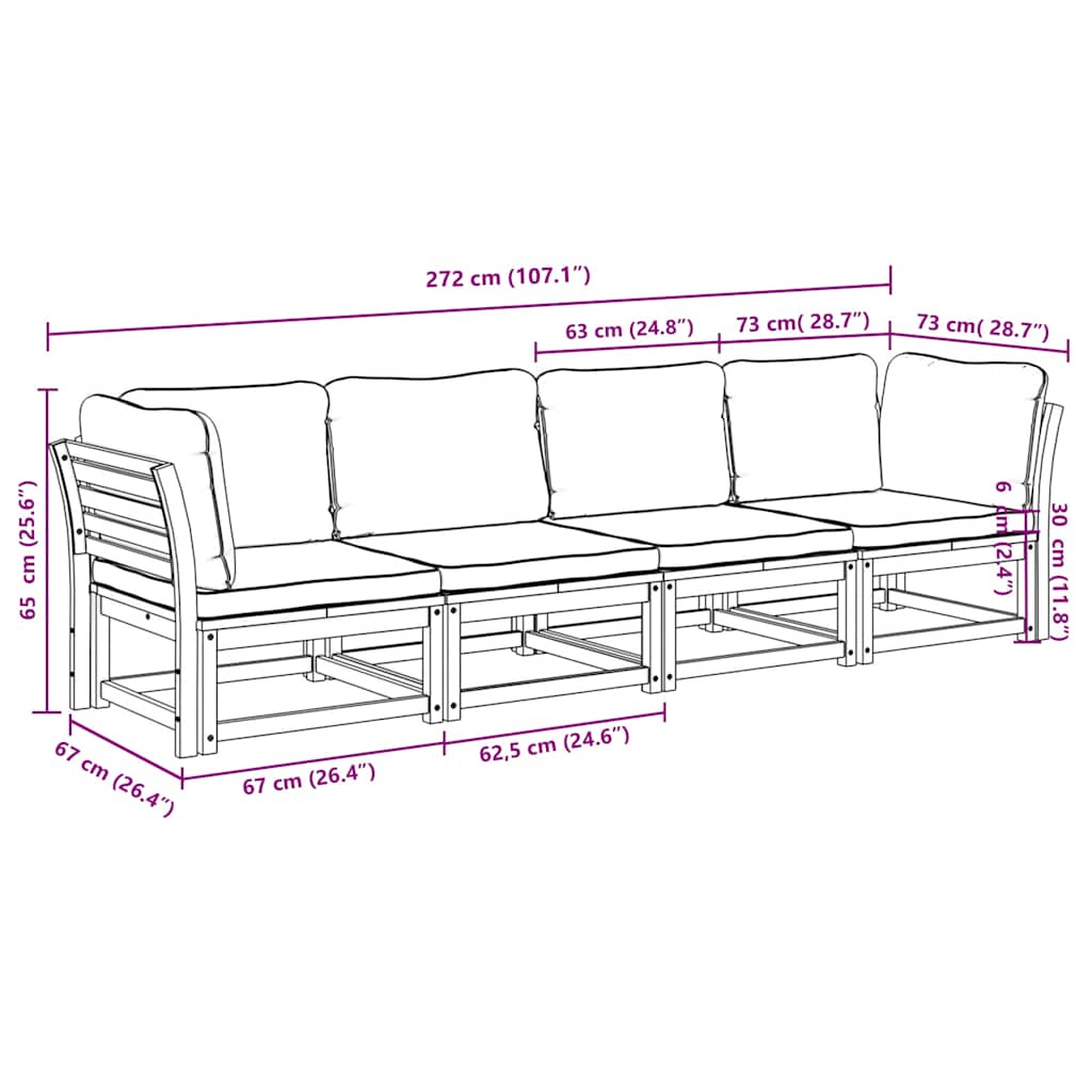 4 pcs conjunto lounge de jardim com almofadões acácia maciça