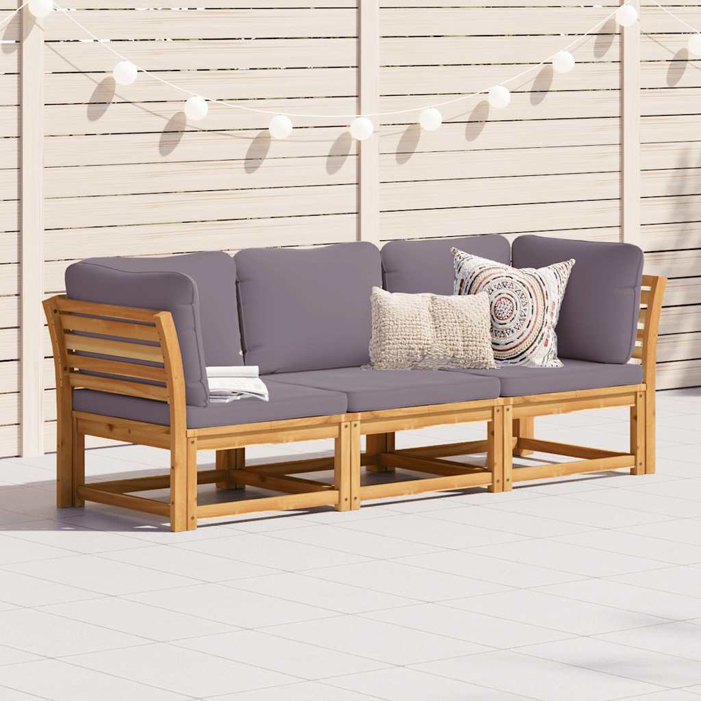 3 pcs conjunto lounge de jardim c/ almofadões acácia maciça