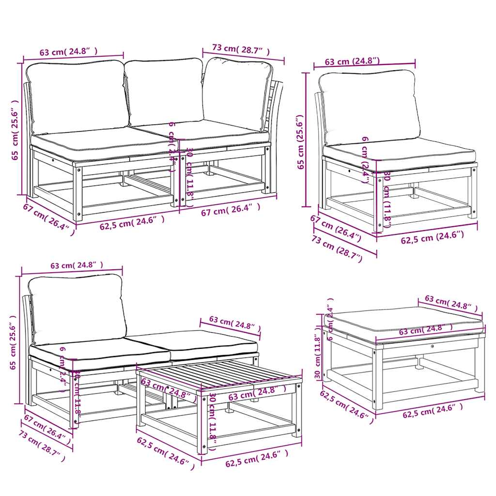 11pcs conjunto lounge jardim c/almofadões madeira maciça acácia