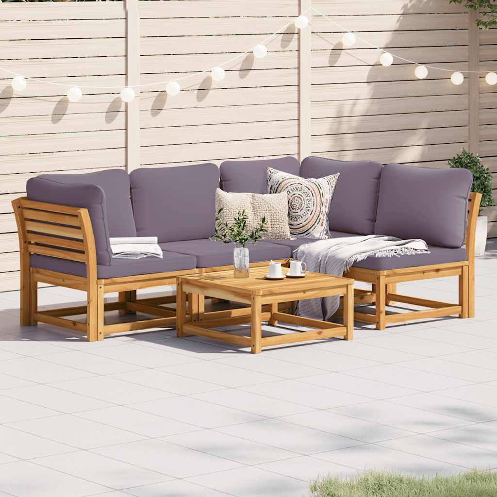 5 pcs conjunto lounge de jardim c/ almofadões acácia maciça