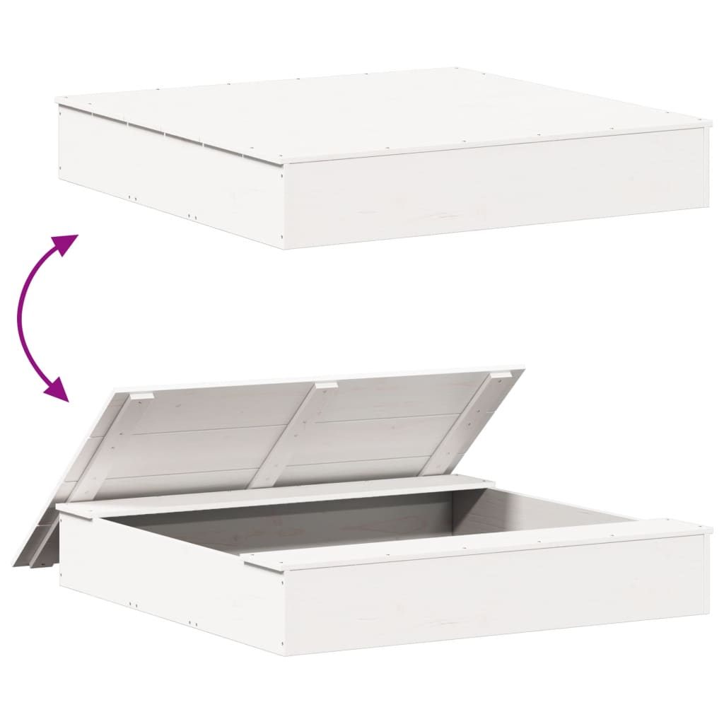 Caixa de areia com cobertura 111x111x19,5cm pinho maciço branco