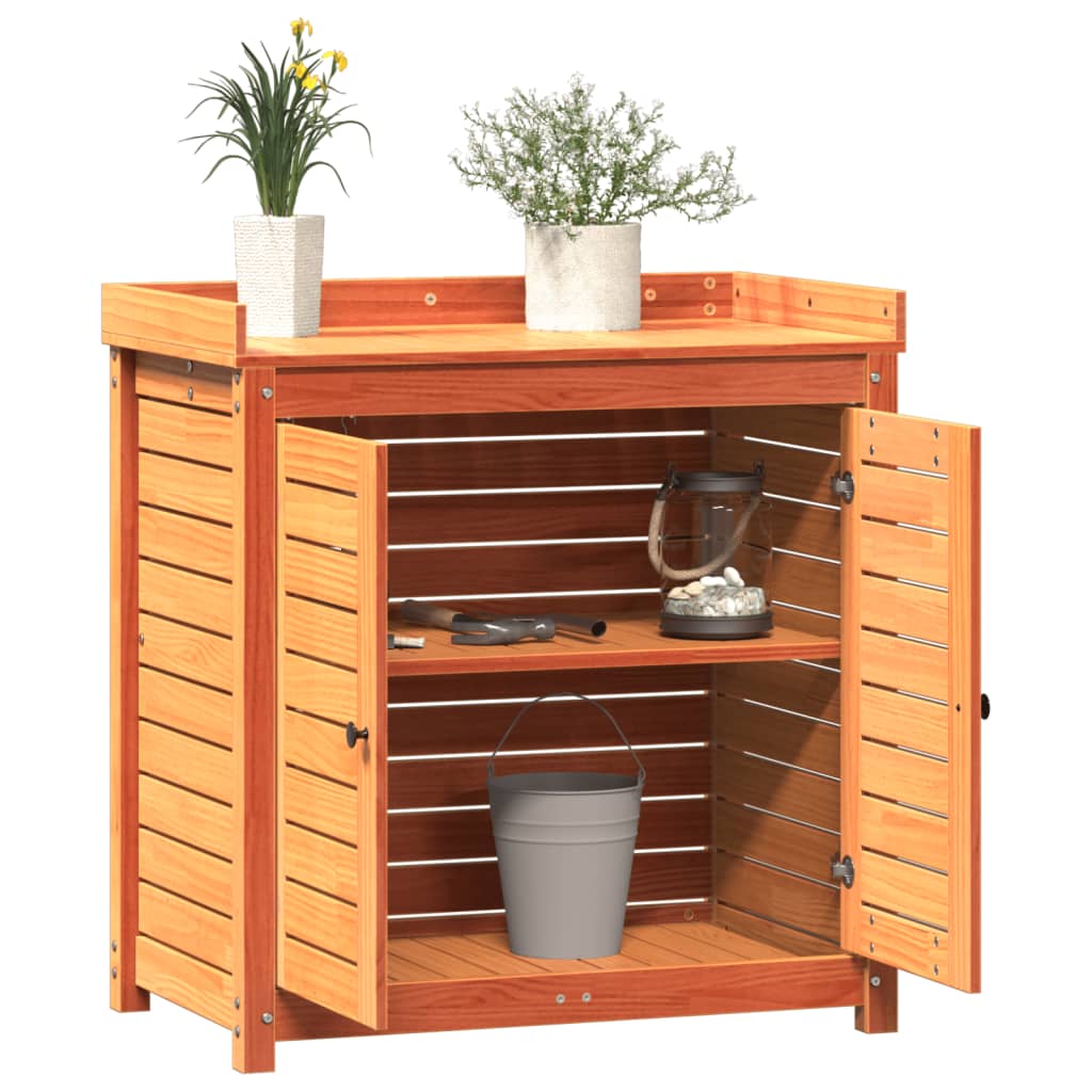 Mesa de jardinagem c/ prateleiras madeira pinho maciça castanho