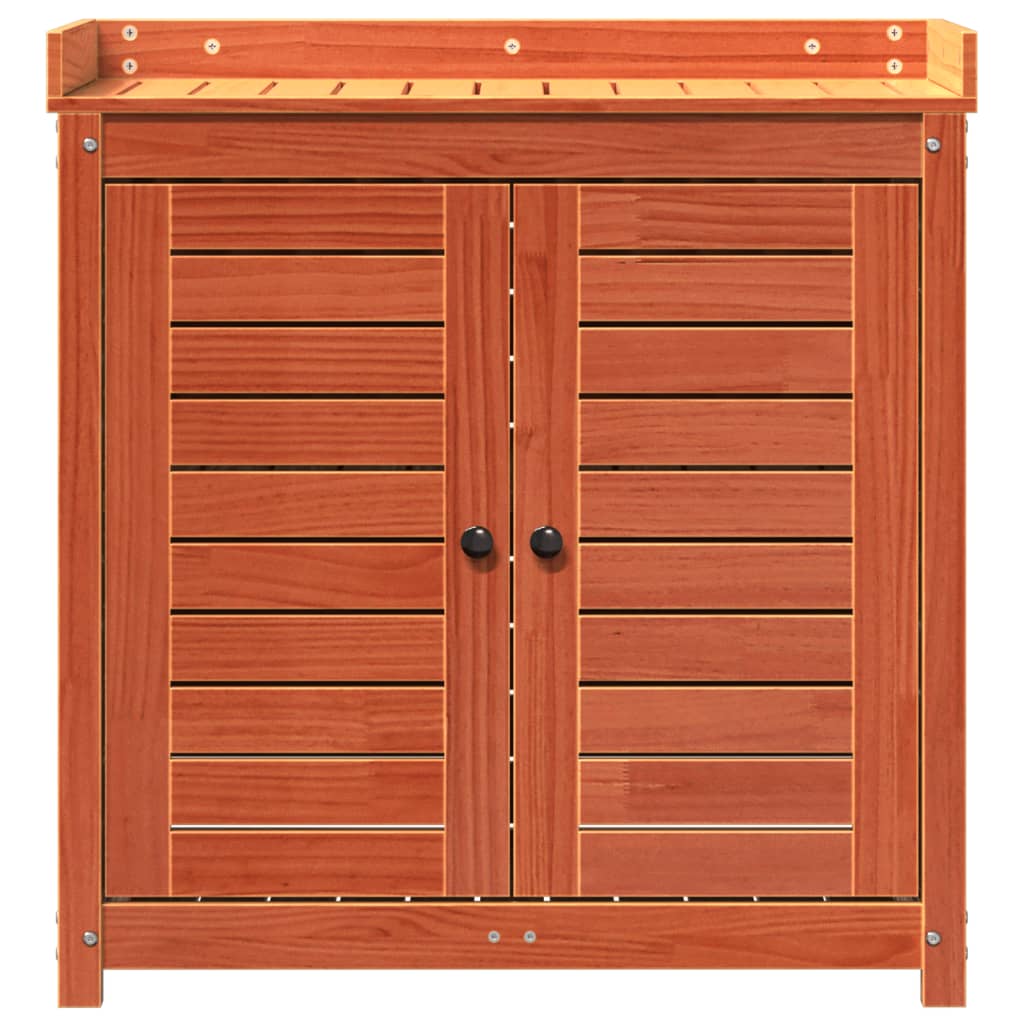 Mesa de jardinagem c/ prateleiras madeira pinho maciça castanho