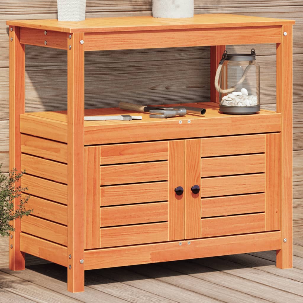 Mesa de jardinagem c/ prateleiras madeira pinho maciça castanho