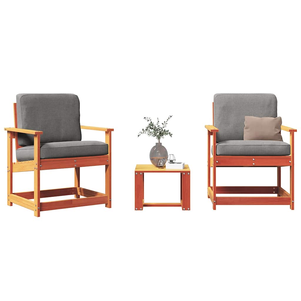 3 pcs conjunto lounge de jardim pinho maciço castanho-mel