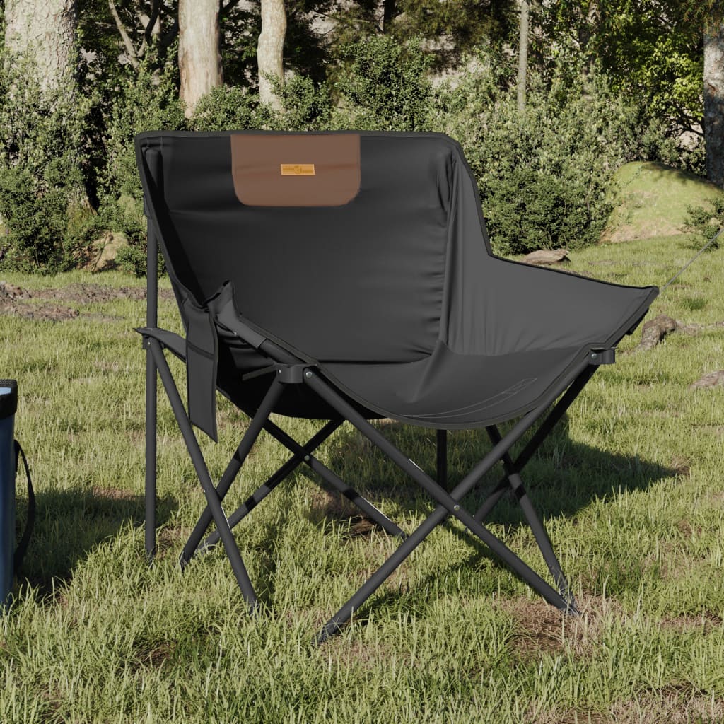 Cadeiras de campismo com bolso dobráveis 2 pcs preto