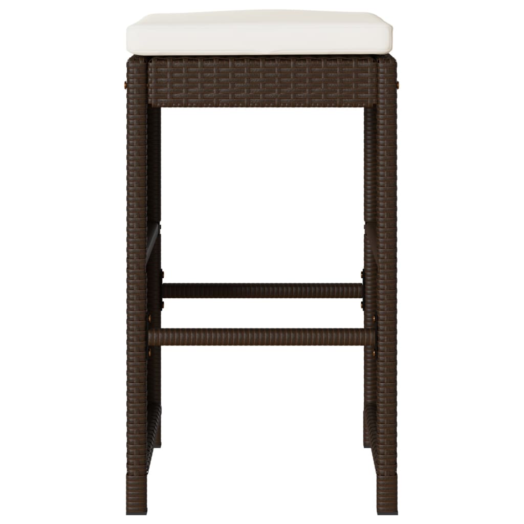 Bancos de bar para jardim com almofadões 2 pcs vime PE castanho