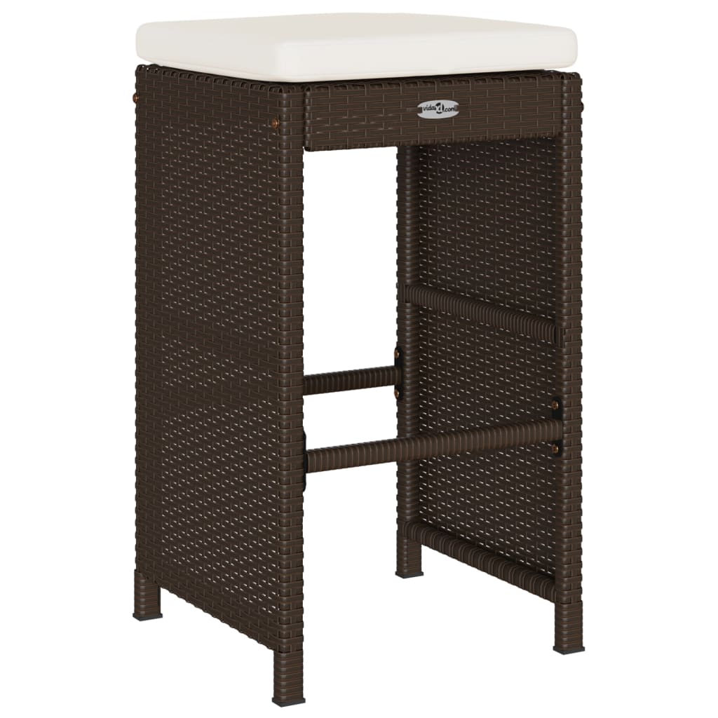 Bancos de bar para jardim com almofadões 2 pcs vime PE castanho