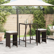 Bancos de bar para jardim com almofadões 2 pcs vime PE castanho