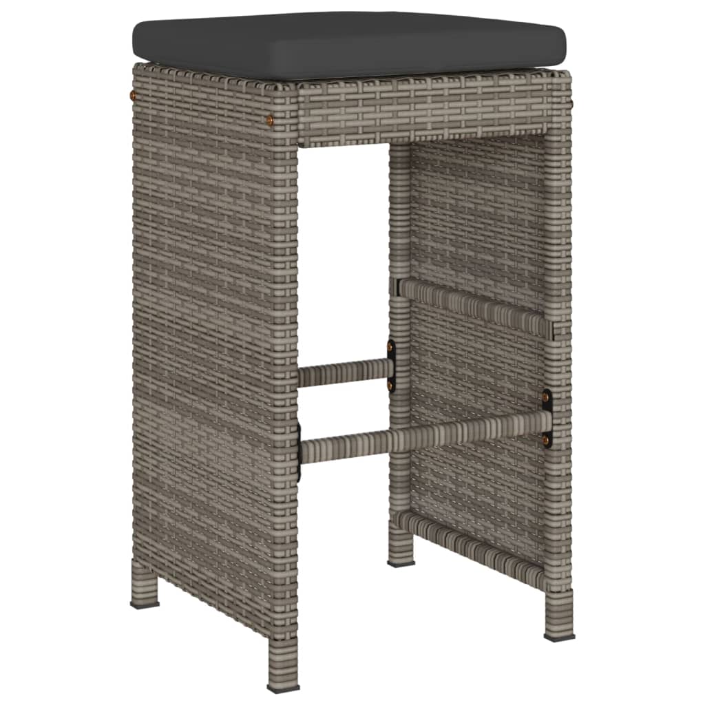Bancos de bar p/ jardim com almofadões 2 pcs vime PE cinzento
