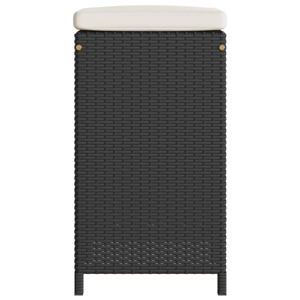 Bancos de bar com almofadões para jardim 4 pcs vime PE preto