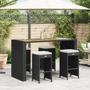 Bancos de bar com almofadões para jardim 4 pcs vime PE preto