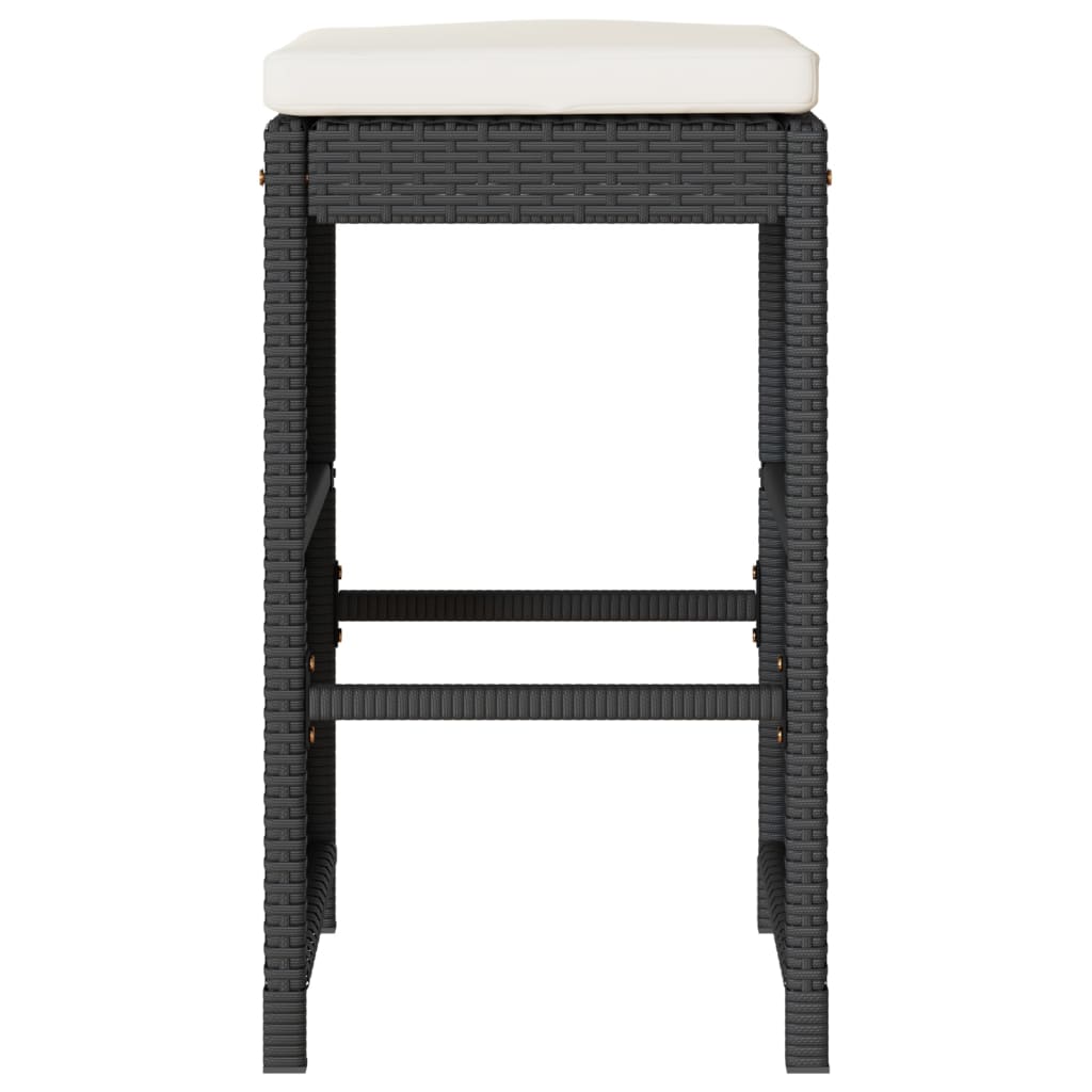 Bancos de bar com almofadões para jardim 6 pcs vime PE preto