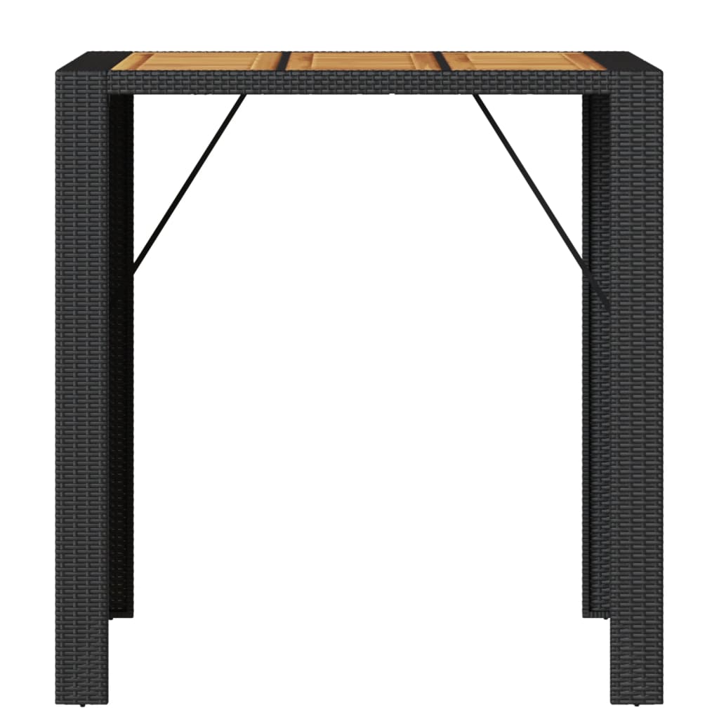 Mesa de bar para jardim com tampo em acácia vime PE preto