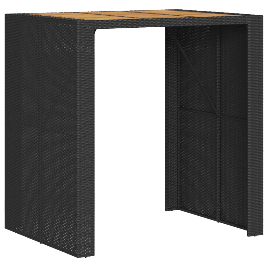 Mesa de bar para jardim com tampo em acácia vime PE preto