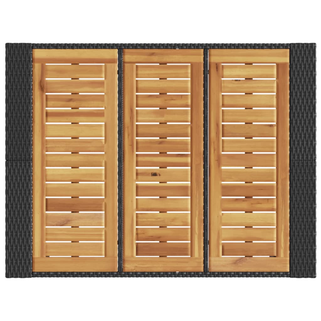 Mesa de bar para jardim com tampo em acácia vime PE preto