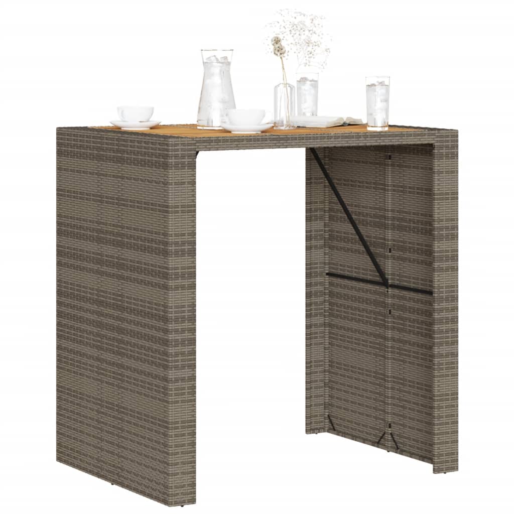 Mesa de bar para jardim com tampo em acácia vime PE cinza