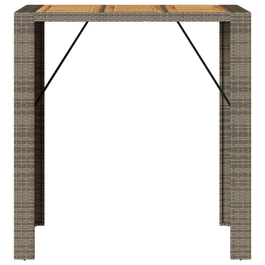 Mesa de bar para jardim com tampo em acácia vime PE cinza