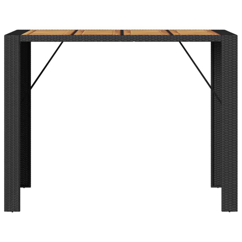 Mesa de bar para jardim com tampo em acácia vime PE preto