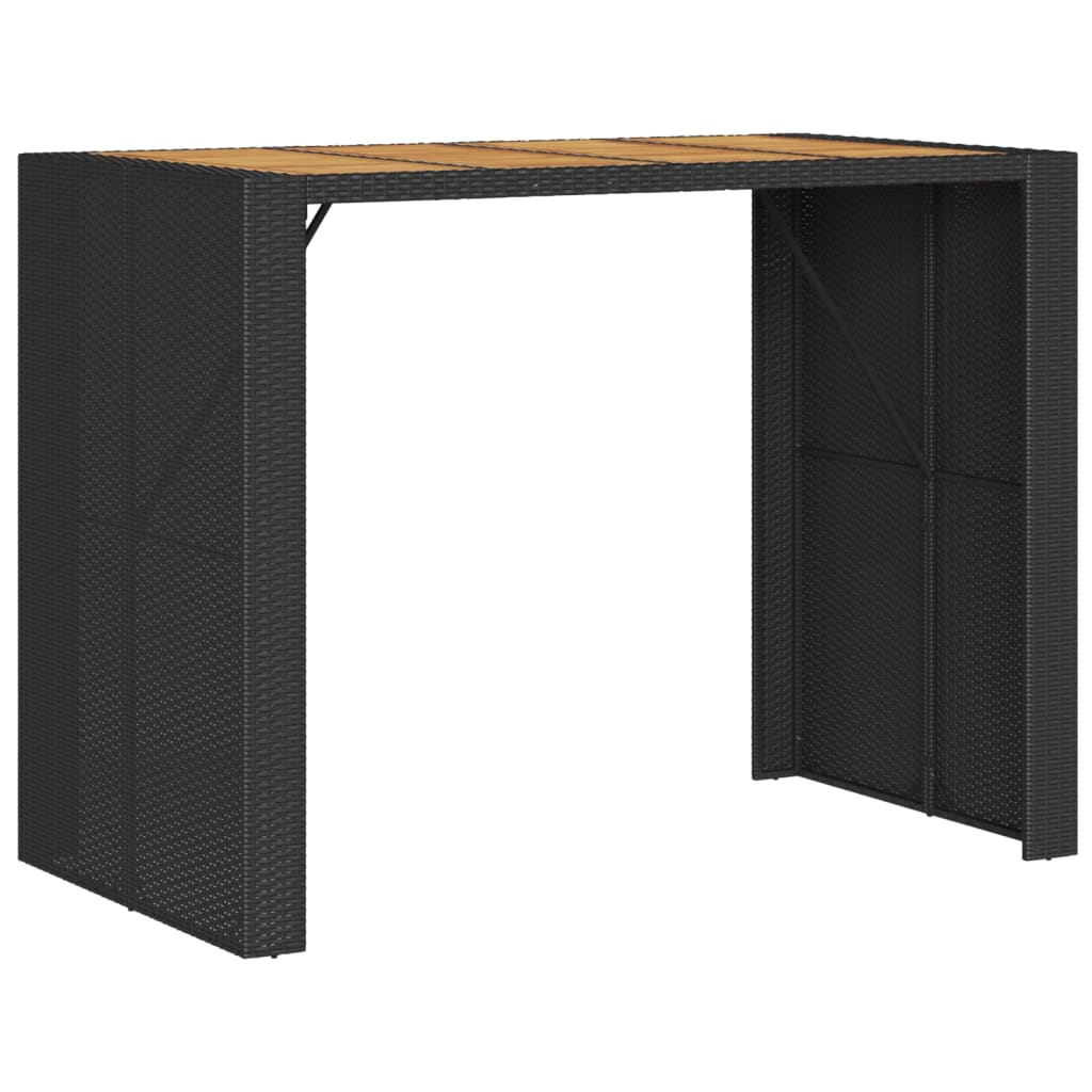 Mesa de bar para jardim com tampo em acácia vime PE preto