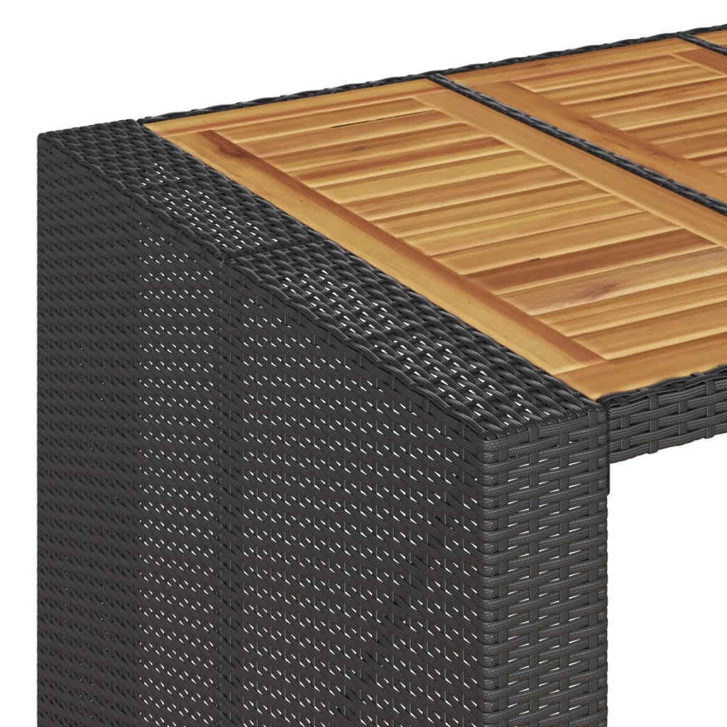 Mesa de bar para jardim com tampo em acácia vime PE preto