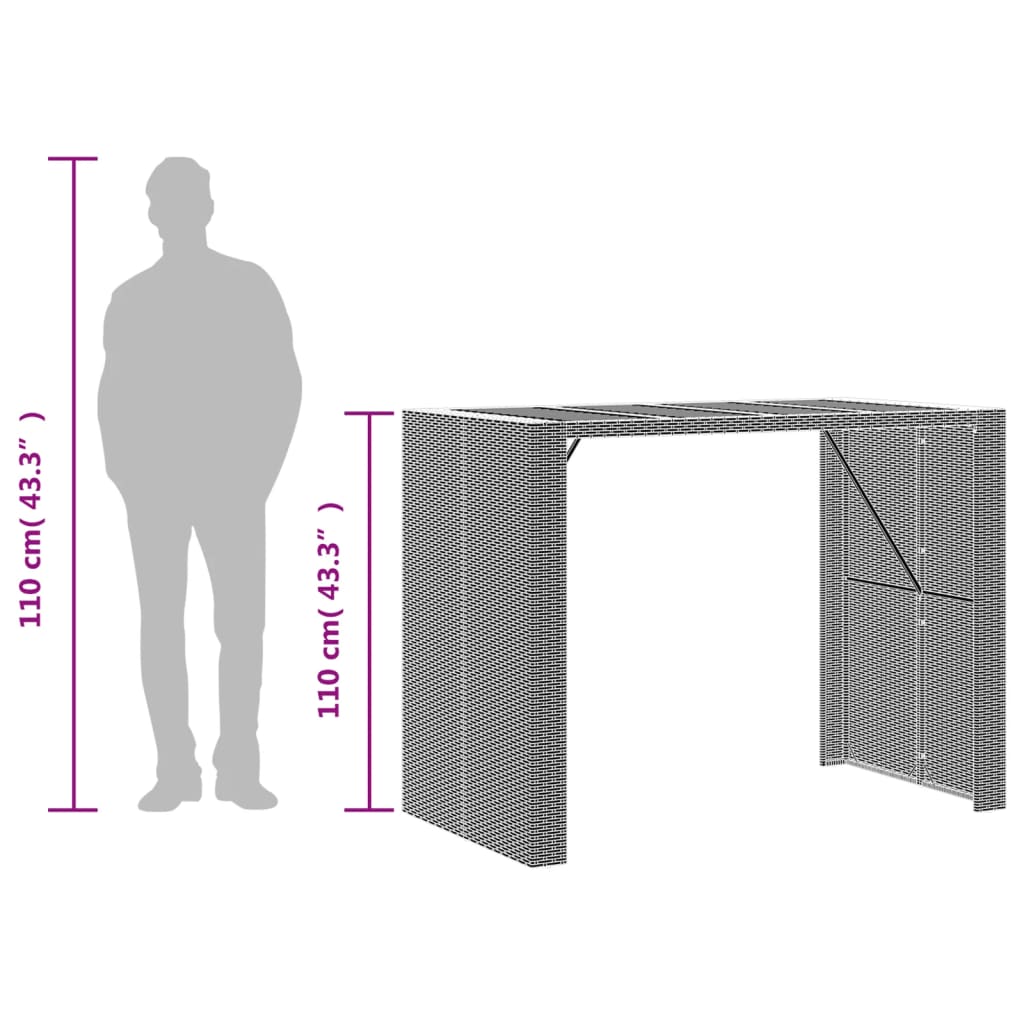 Mesa de bar para jardim com tampo em acácia vime PE preto