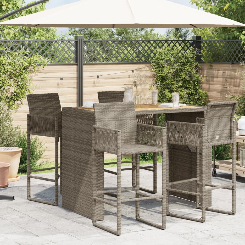 Mesa de bar para jardim com tampo em acácia vime PE cinza