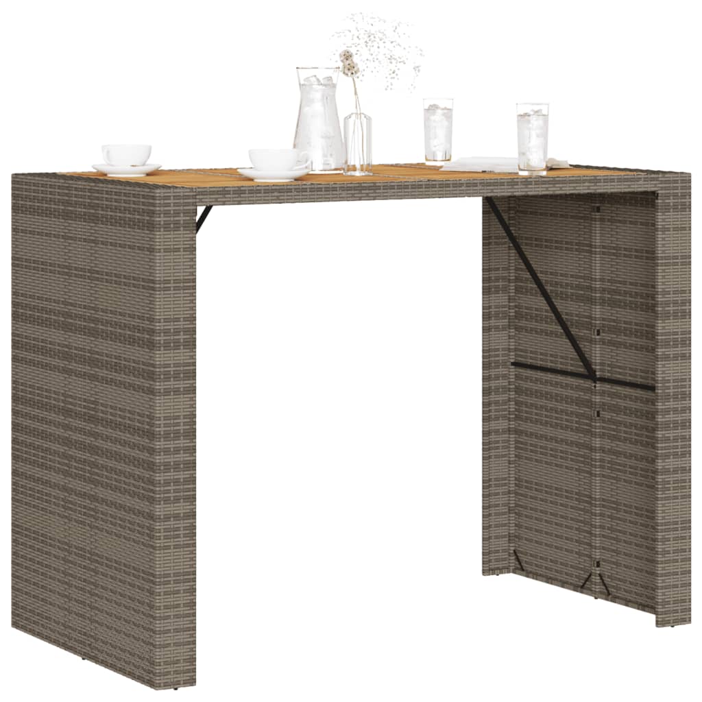 Mesa de bar para jardim com tampo em acácia vime PE cinza