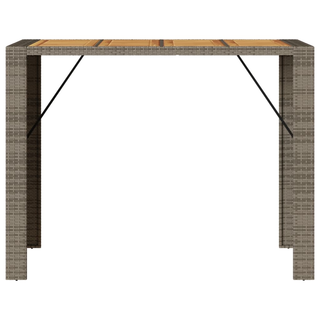 Mesa de bar para jardim com tampo em acácia vime PE cinza
