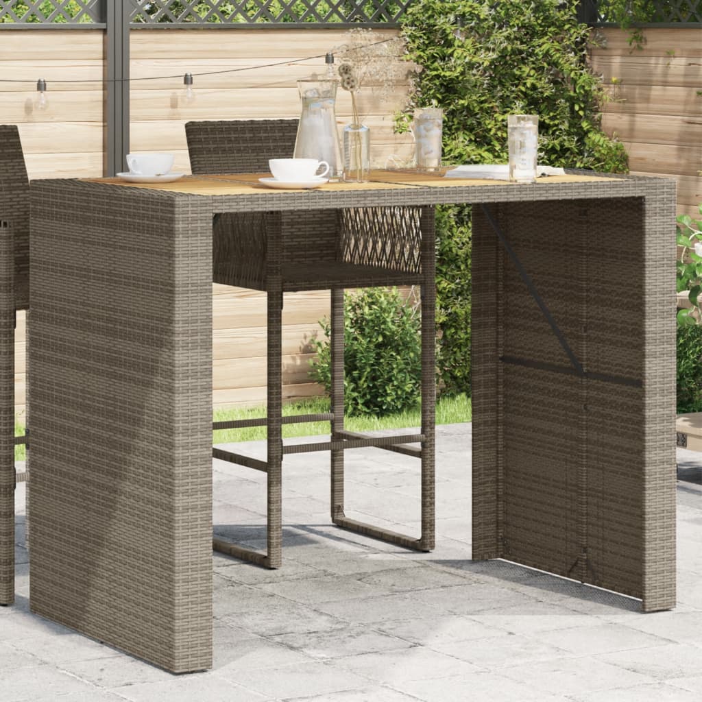 Mesa de bar para jardim com tampo em acácia vime PE cinza