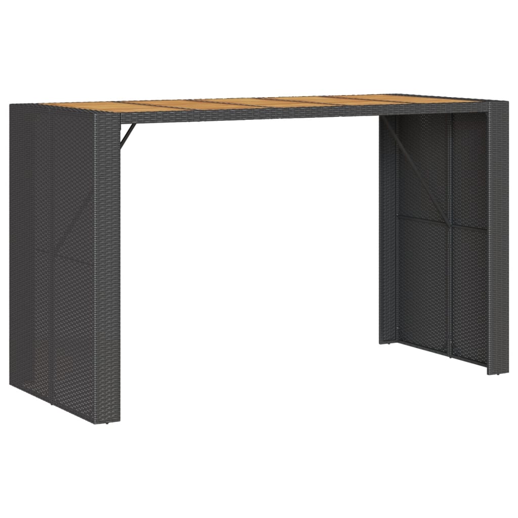 Mesa de bar para jardim com tampo em acácia vime PE preto