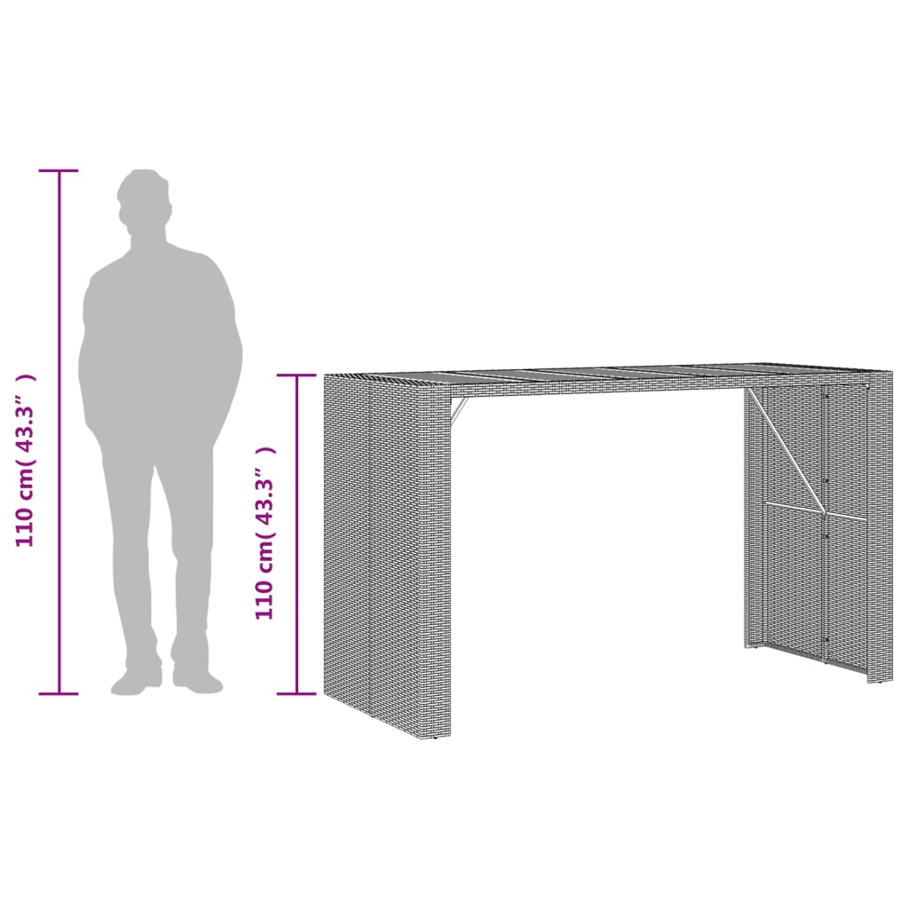 Mesa de bar para jardim com tampo em acácia vime PE preto