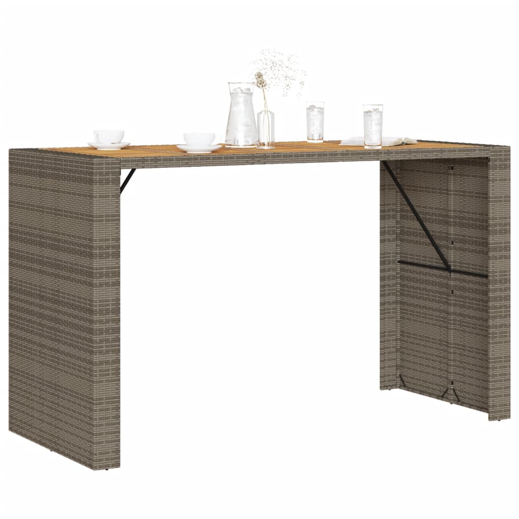 Mesa de bar para jardim com tampo em acácia vime PE cinza