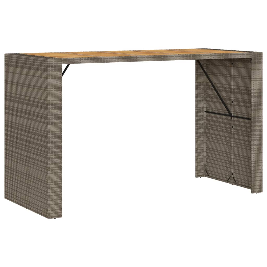 Mesa de bar para jardim com tampo em acácia vime PE cinza