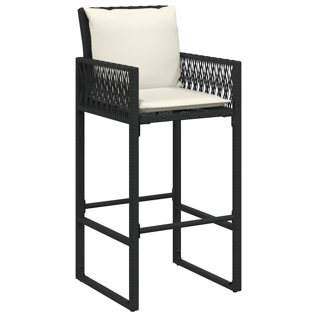 Bancos de bar com almofadões para jardim 2 pcs vime PE preto